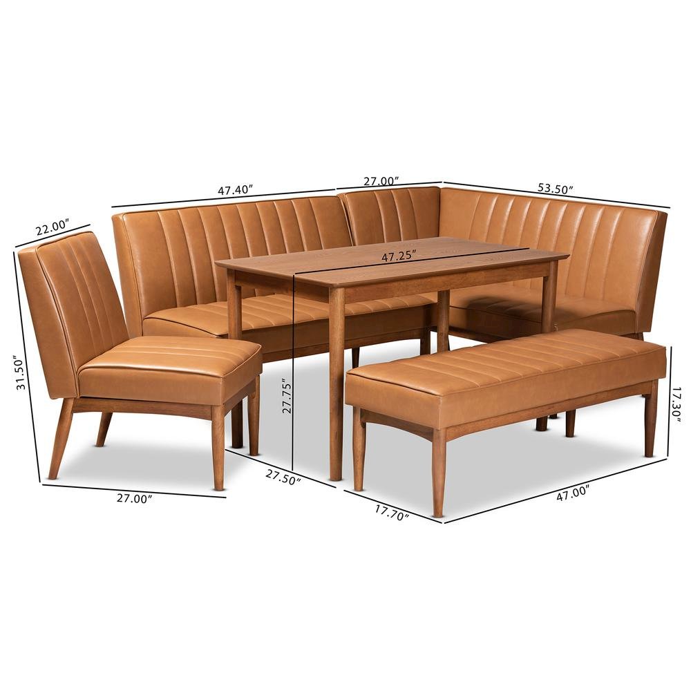 Leather Upholstered and Walnut Brown Finished Wood 5-Piece Dining Nook Set. Picture 24