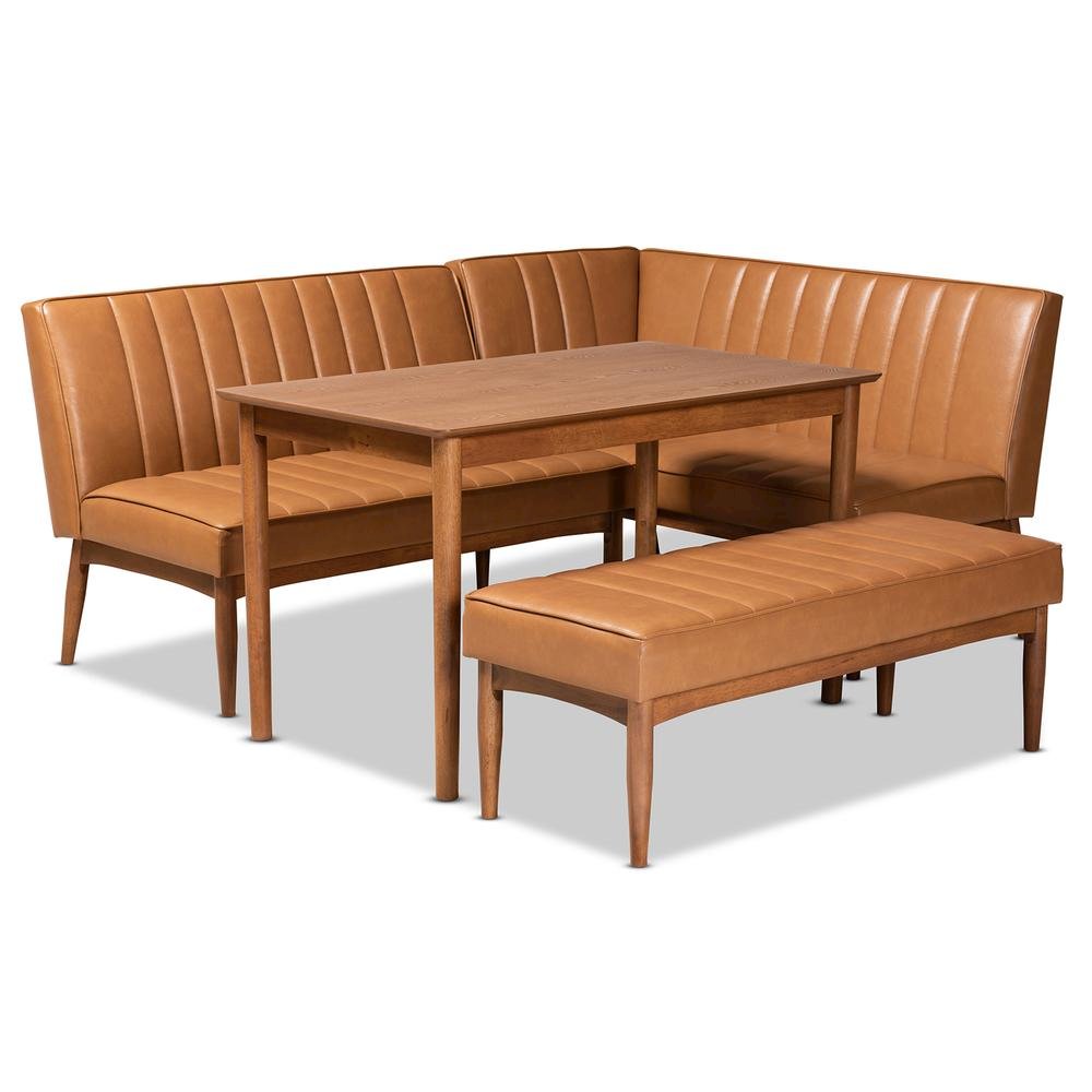 Leather Upholstered and Walnut Brown Finished Wood 4-Piece Dining Nook Set. Picture 12