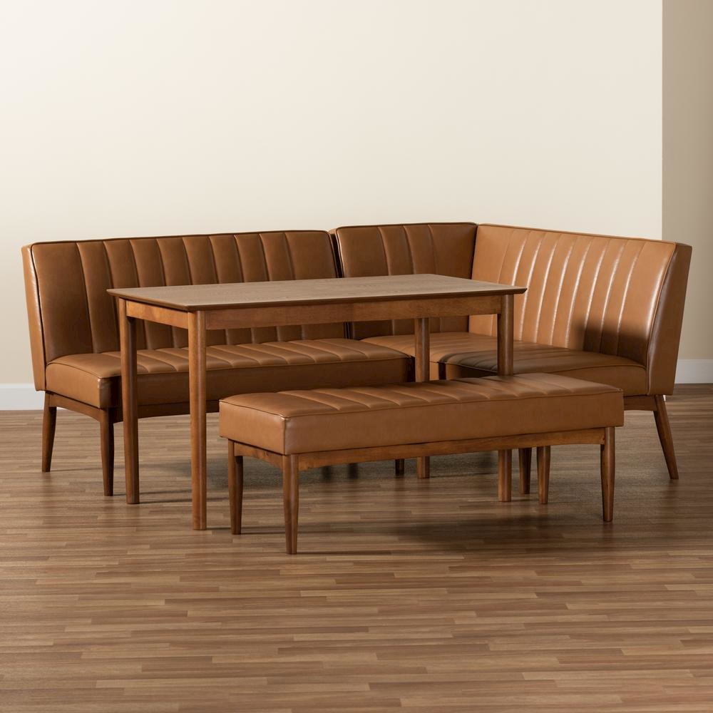 Leather Upholstered and Walnut Brown Finished Wood 4-Piece Dining Nook Set. Picture 21