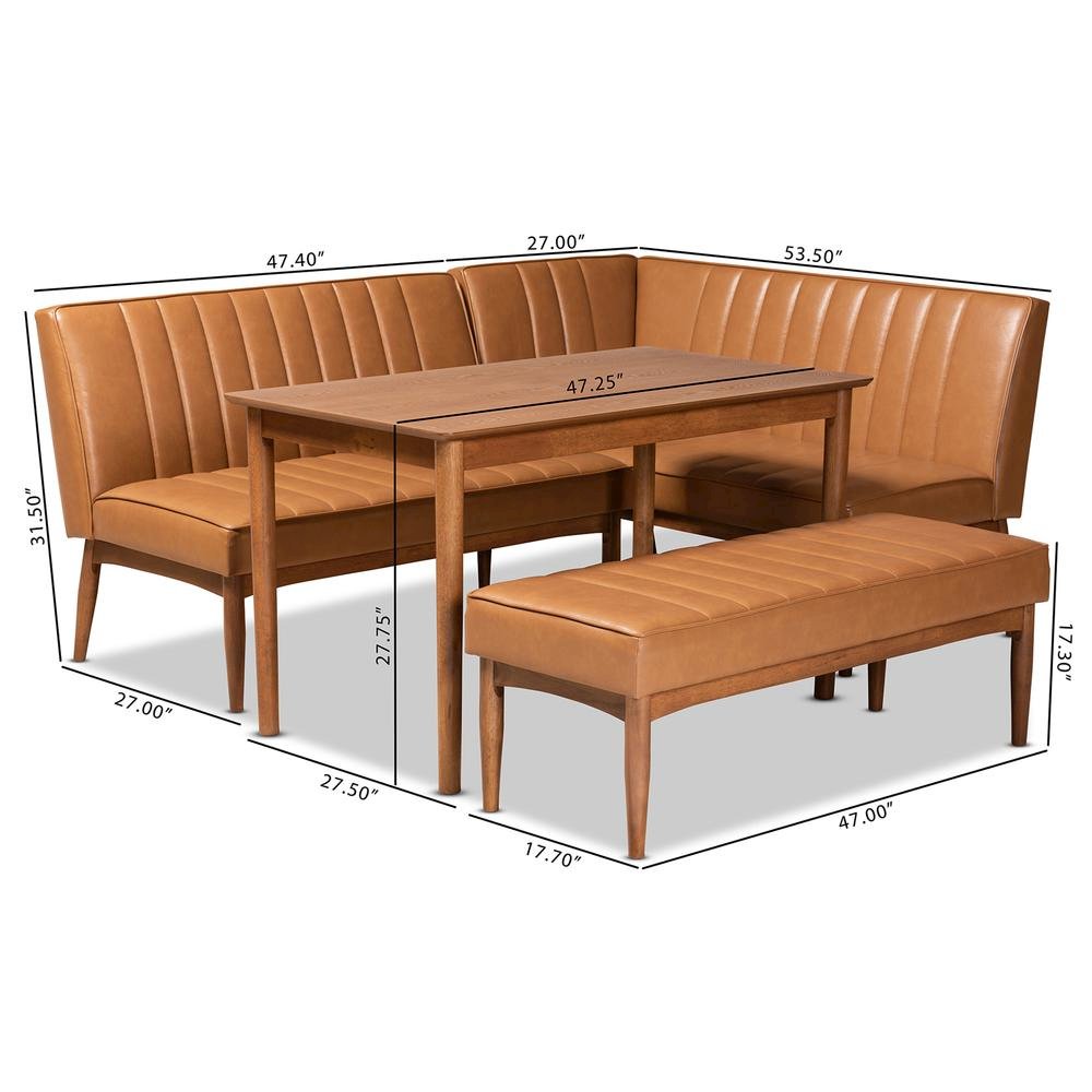 Leather Upholstered and Walnut Brown Finished Wood 4-Piece Dining Nook Set. Picture 22