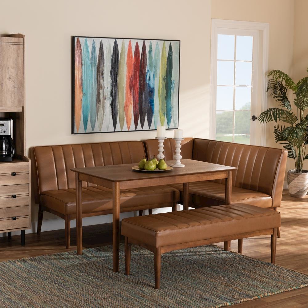 Leather Upholstered and Walnut Brown Finished Wood 4-Piece Dining Nook Set. Picture 20