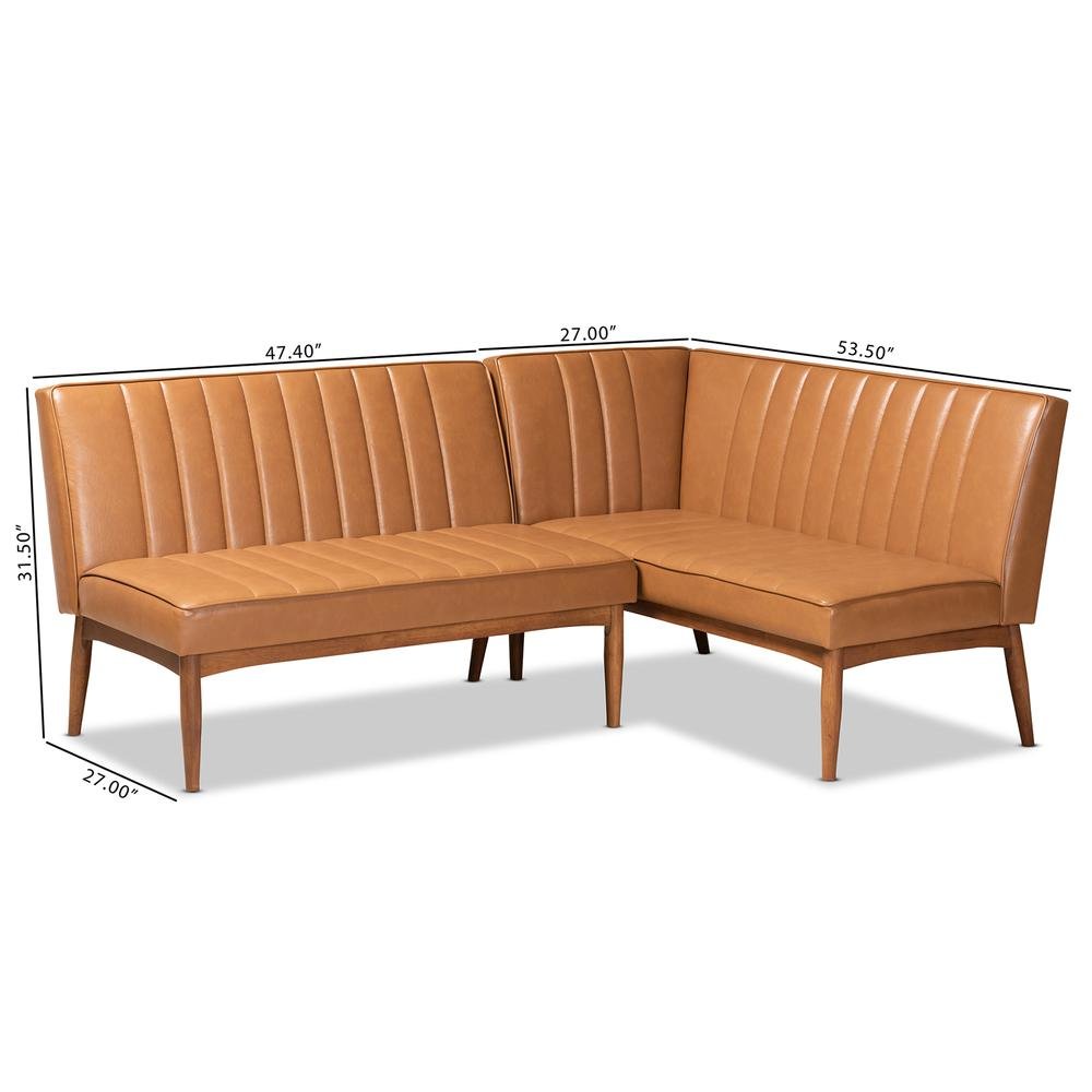 Leather Upholstered Walnut Brown Finished Wood 2-Piece Dining Nook Banquette Set. Picture 16