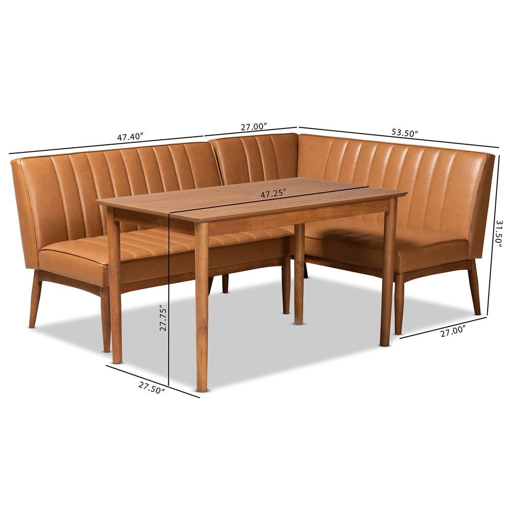 Leather Upholstered and Walnut Brown Finished Wood 3-Piece Dining Nook Set. Picture 20