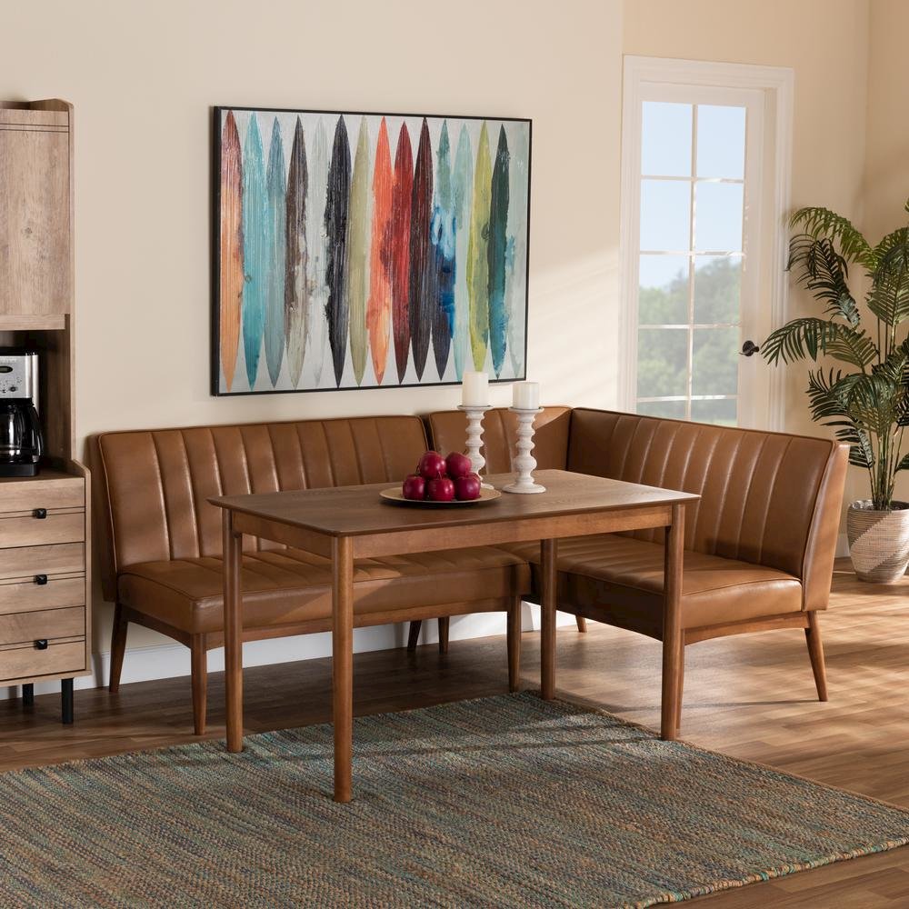 Leather Upholstered and Walnut Brown Finished Wood 3-Piece Dining Nook Set. Picture 18