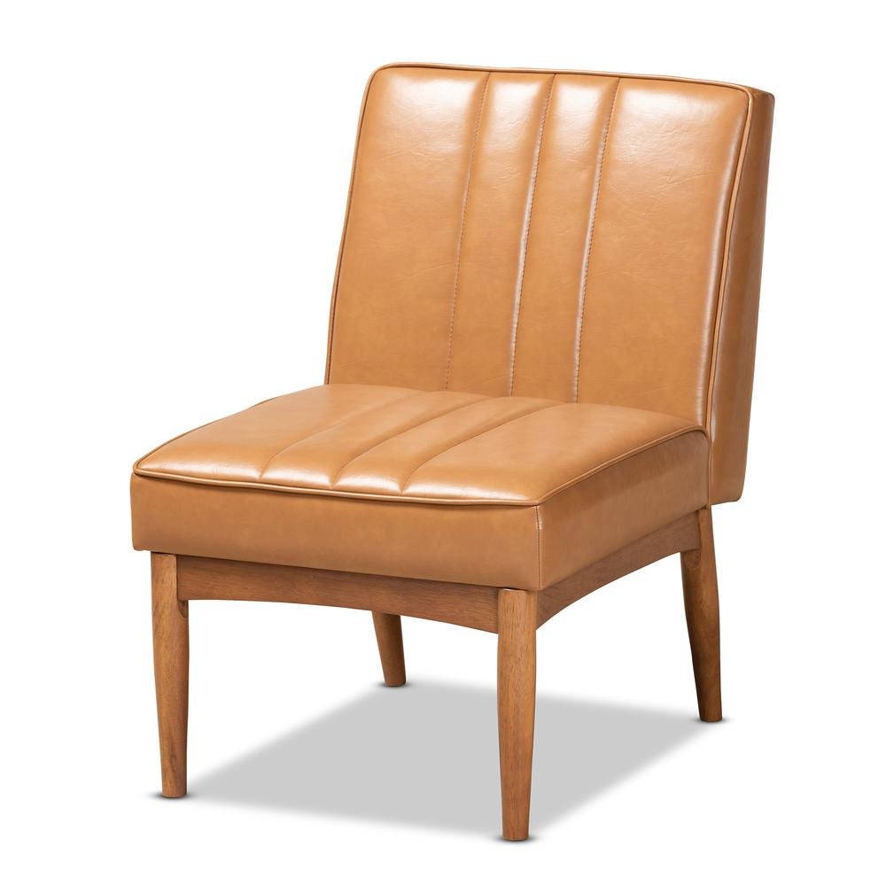 Leather Upholstered and Walnut Brown Finished Wood Dining Chair. Picture 10