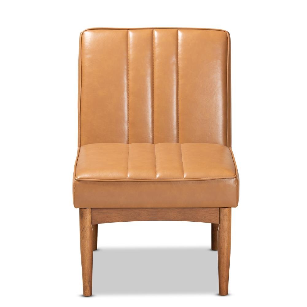 Leather Upholstered and Walnut Brown Finished Wood Dining Chair. Picture 11