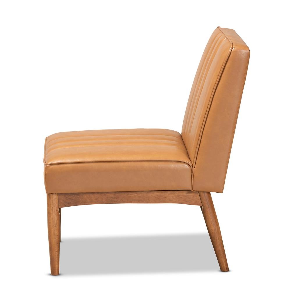 Leather Upholstered and Walnut Brown Finished Wood Dining Chair. Picture 12