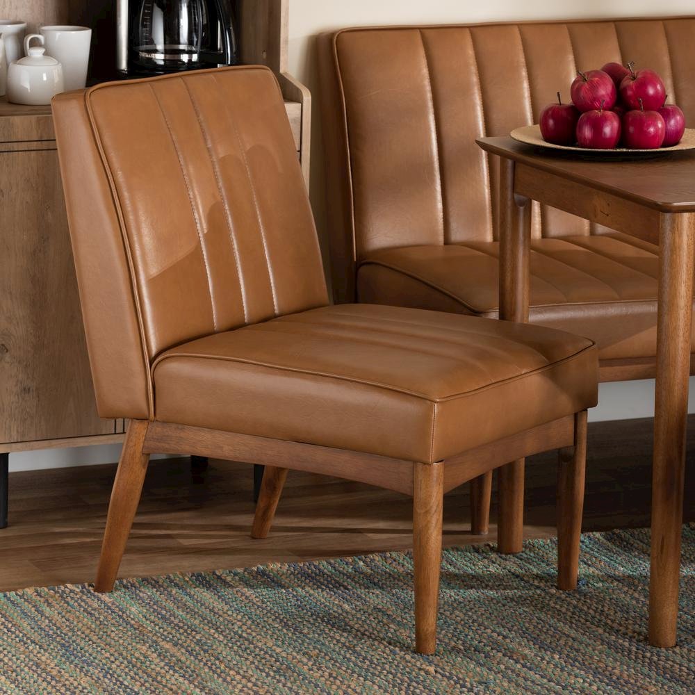 Leather Upholstered and Walnut Brown Finished Wood Dining Chair. Picture 16