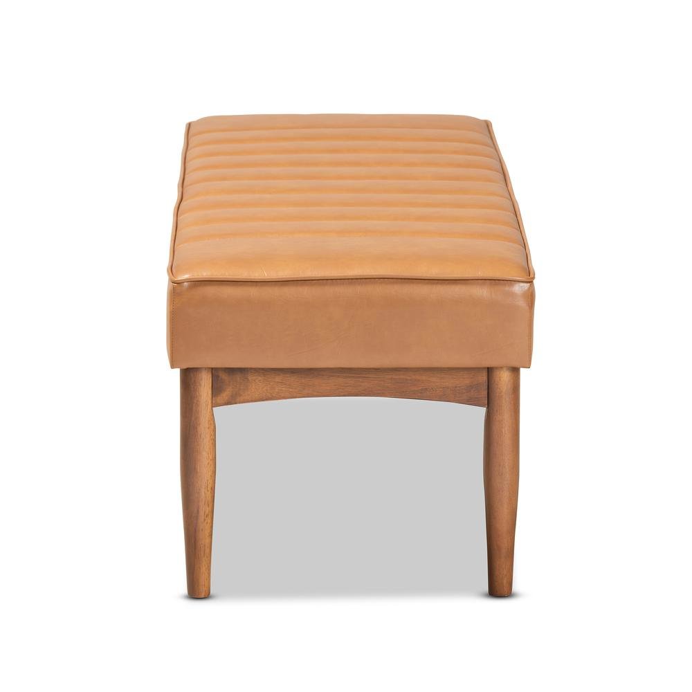 Leather Upholstered and Walnut Brown Finished Wood Dining Bench. Picture 10