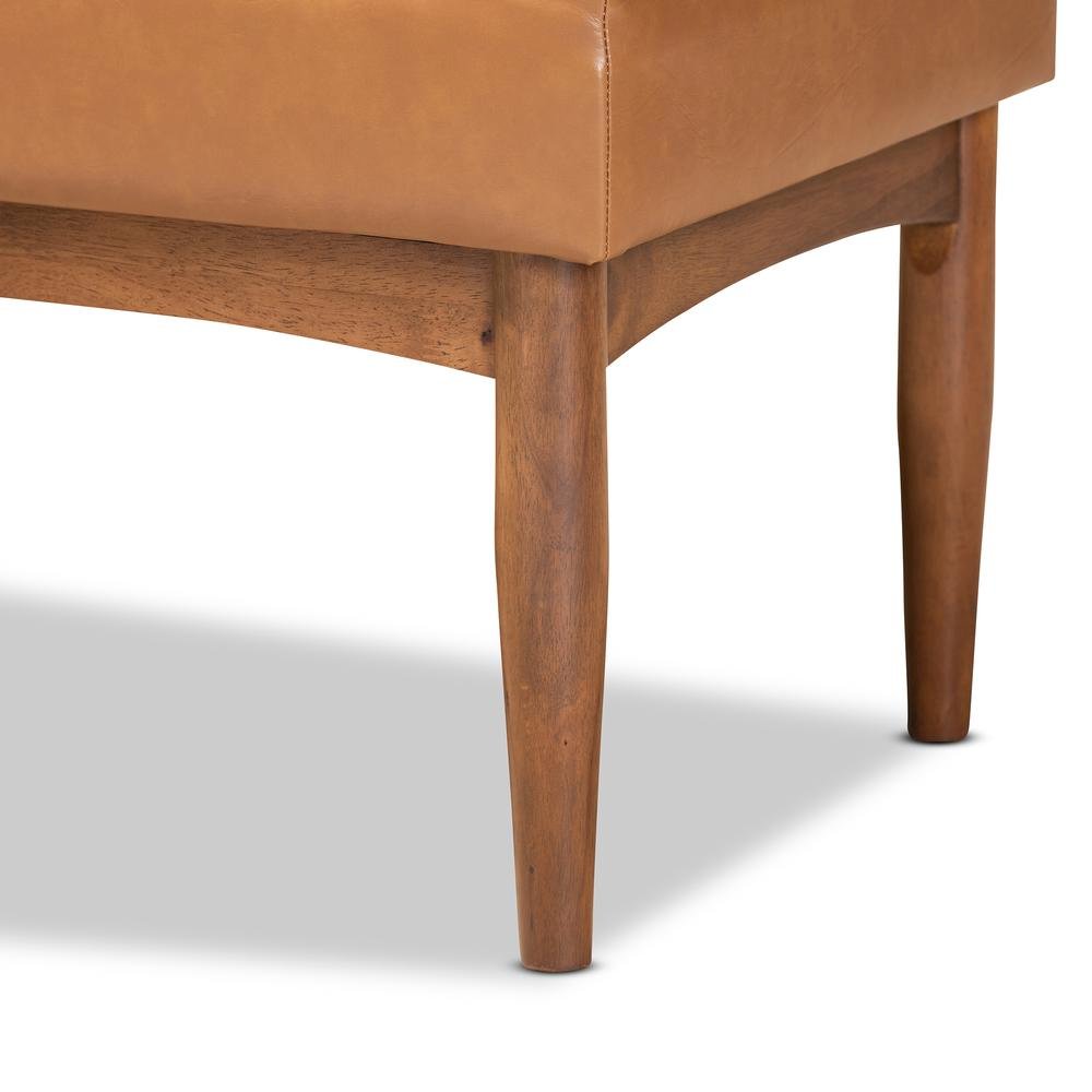 Leather Upholstered and Walnut Brown Finished Wood Dining Bench. Picture 11