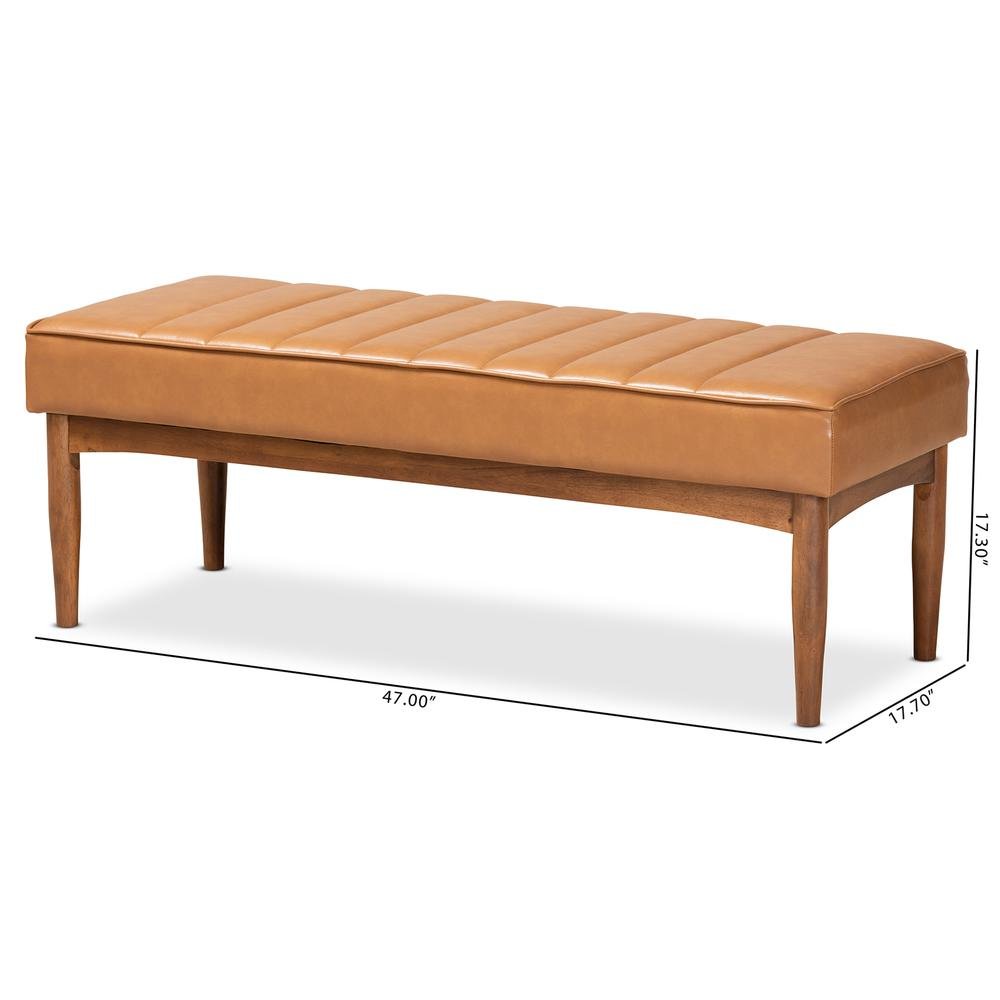 Leather Upholstered and Walnut Brown Finished Wood Dining Bench. Picture 14