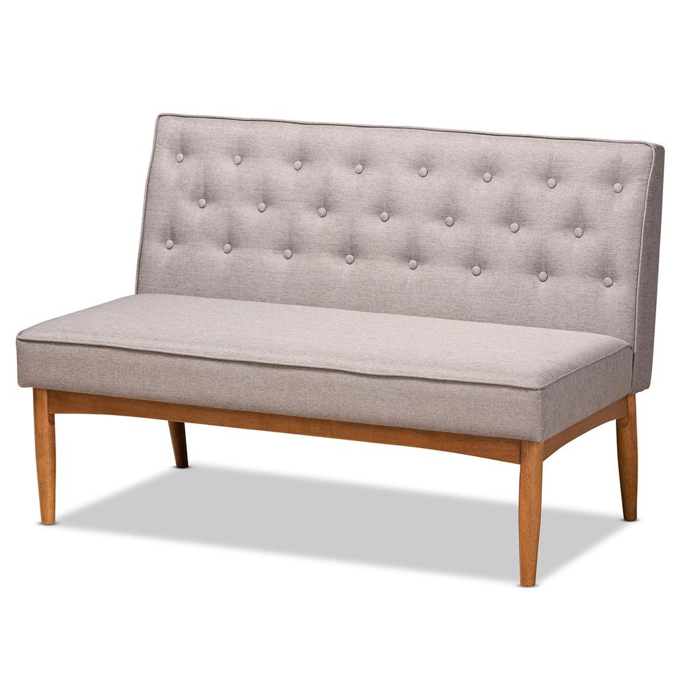 Grey Fabric Upholstered and Walnut Brown Finished Wood 5-Piece Dining Nook Set. Picture 14