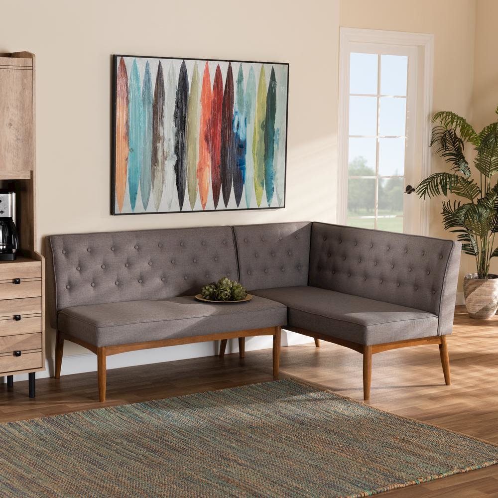 Walnut Brown Finished Wood 2-Piece Dining Nook Banquette Set. Picture 14
