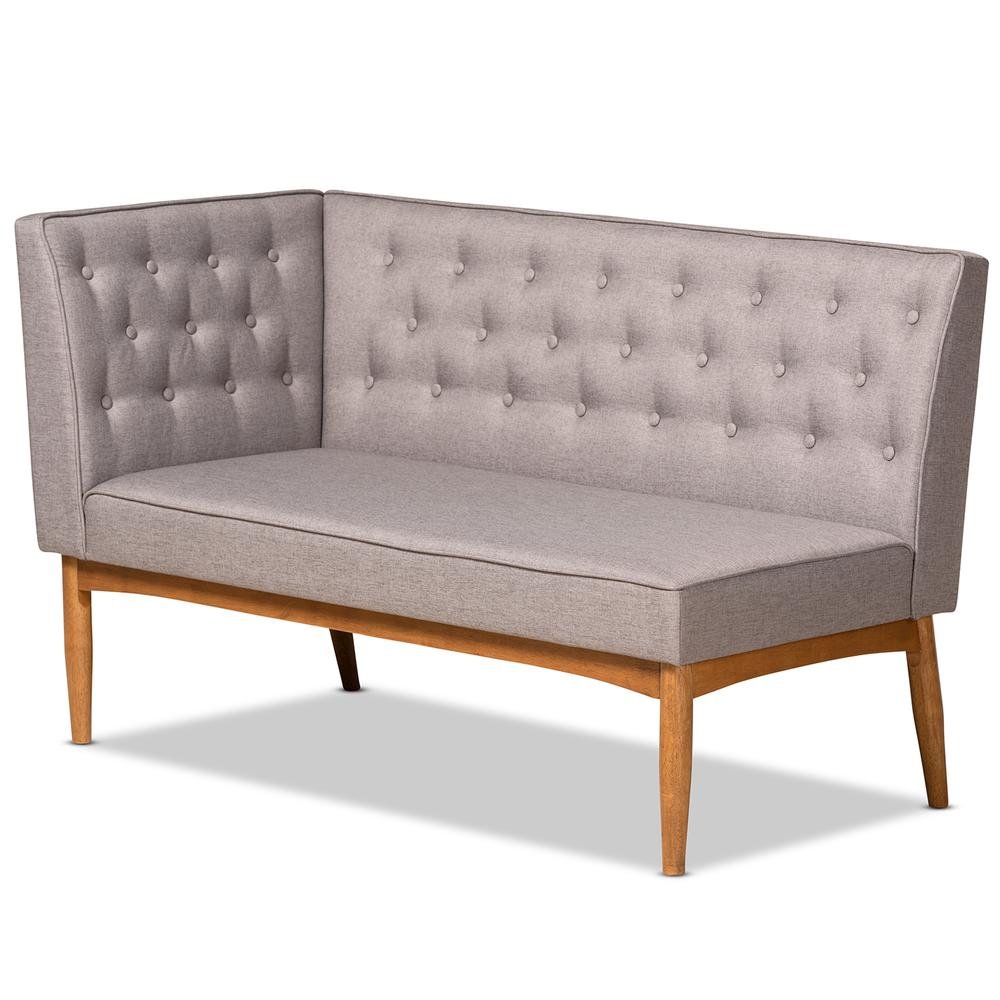 Grey Fabric Upholstered and Walnut Brown Finished Wood 3-Piece Dining Nook Set. Picture 13