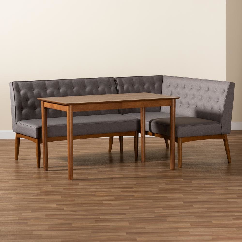 Grey Fabric Upholstered and Walnut Brown Finished Wood 3-Piece Dining Nook Set. Picture 19