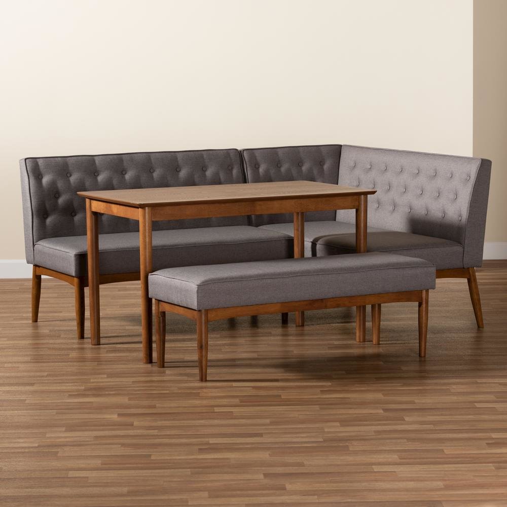 Grey Fabric Upholstered and Walnut Brown Finished Wood 4-Piece Dining Nook Set. Picture 21