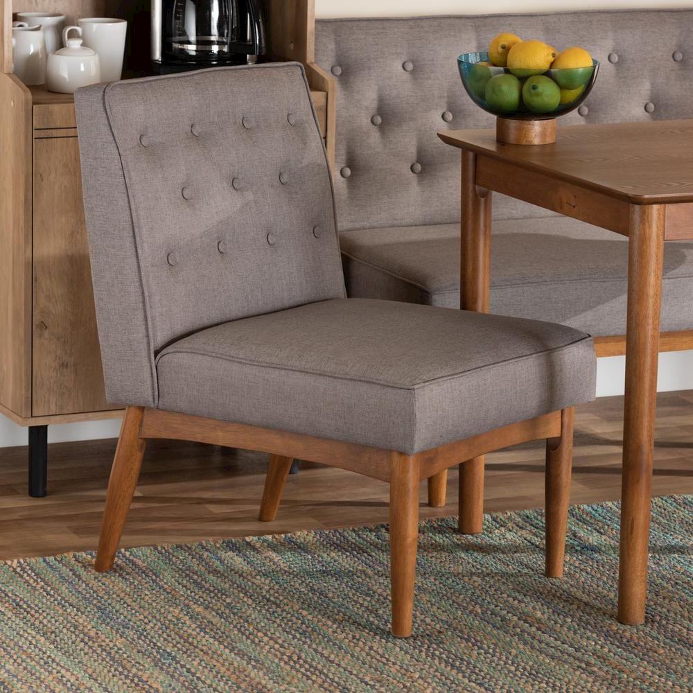Grey Fabric Upholstered and Walnut Brown Finished Wood Dining Chair. Picture 16