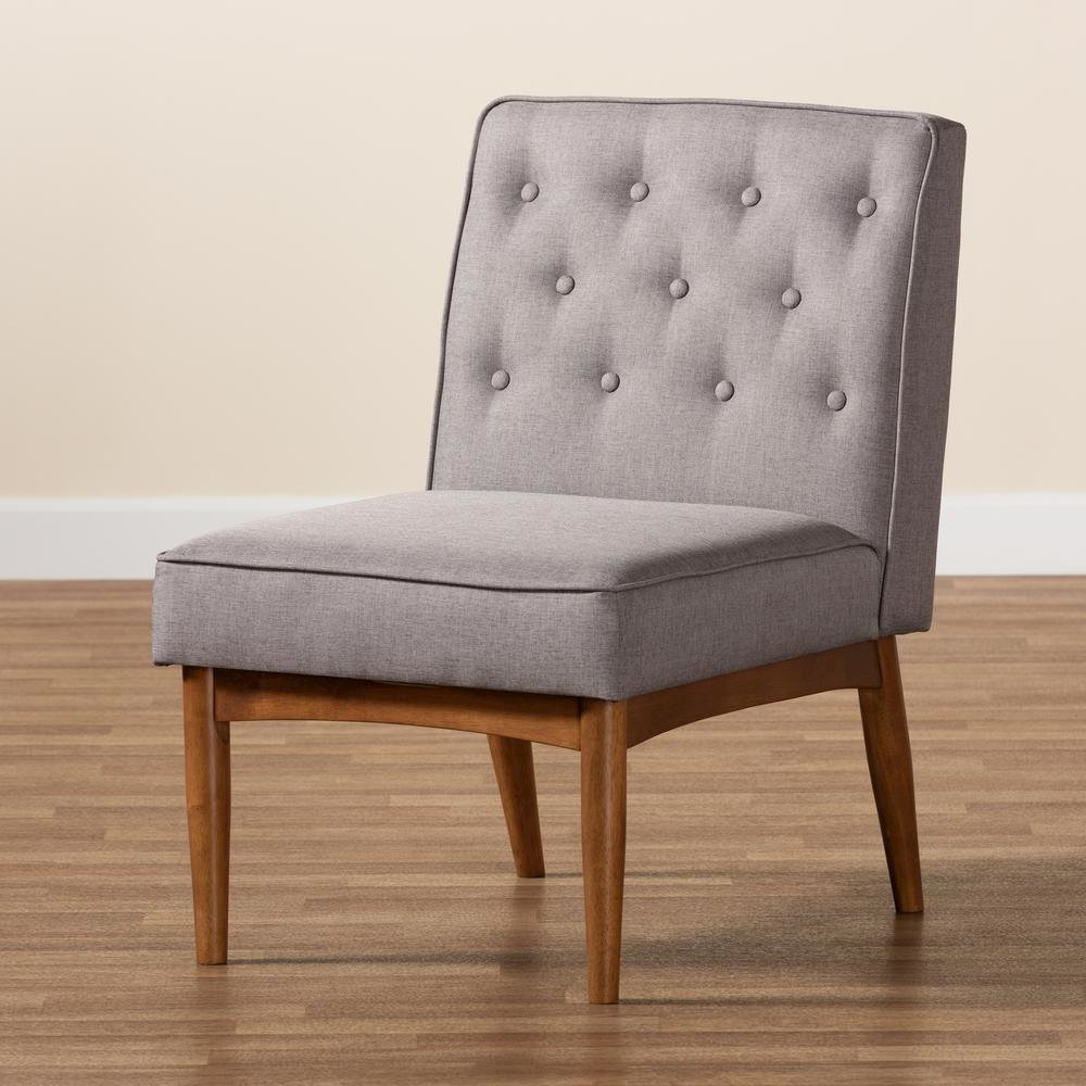Grey Fabric Upholstered and Walnut Brown Finished Wood Dining Chair. Picture 17