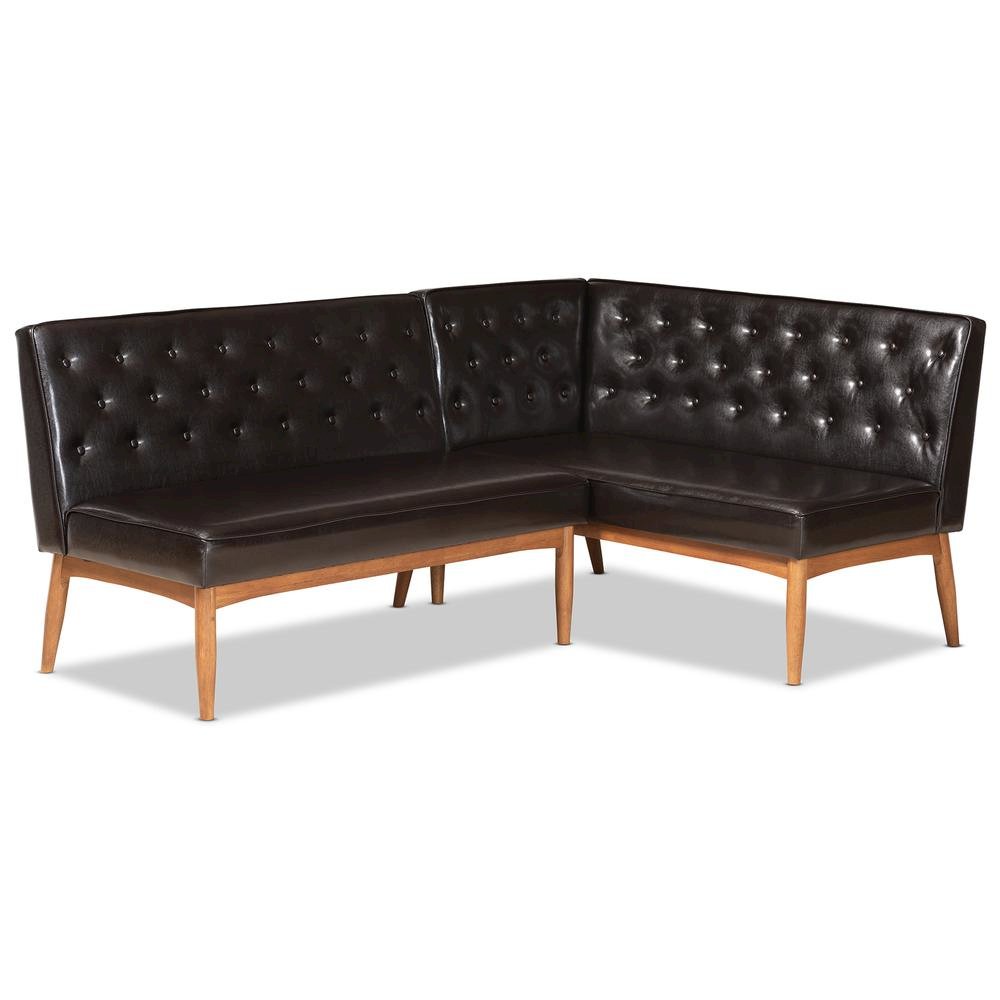 Leather Upholstered Walnut Brown Finished Wood 2-Piece Dining Nook Banquette Set. Picture 9