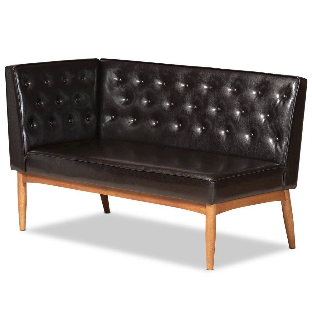 Leather Upholstered Walnut Brown Finished Wood 2-Piece Dining Nook Banquette Set. Picture 10
