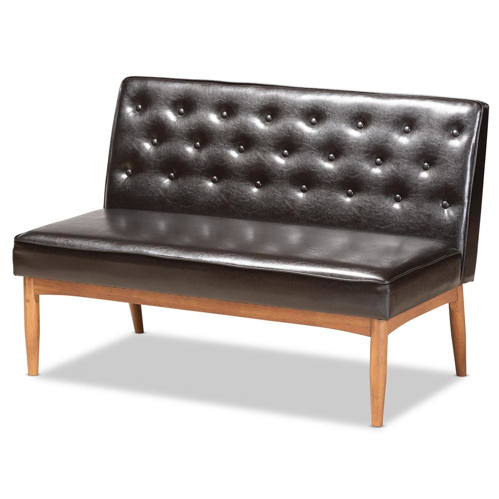 Leather Upholstered Walnut Brown Finished Wood 2-Piece Dining Nook Banquette Set. Picture 11