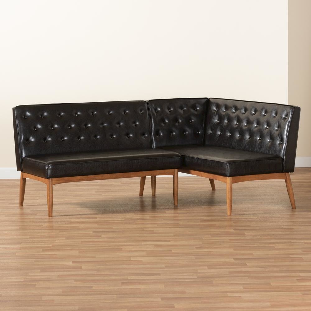 Leather Upholstered Walnut Brown Finished Wood 2-Piece Dining Nook Banquette Set. Picture 15