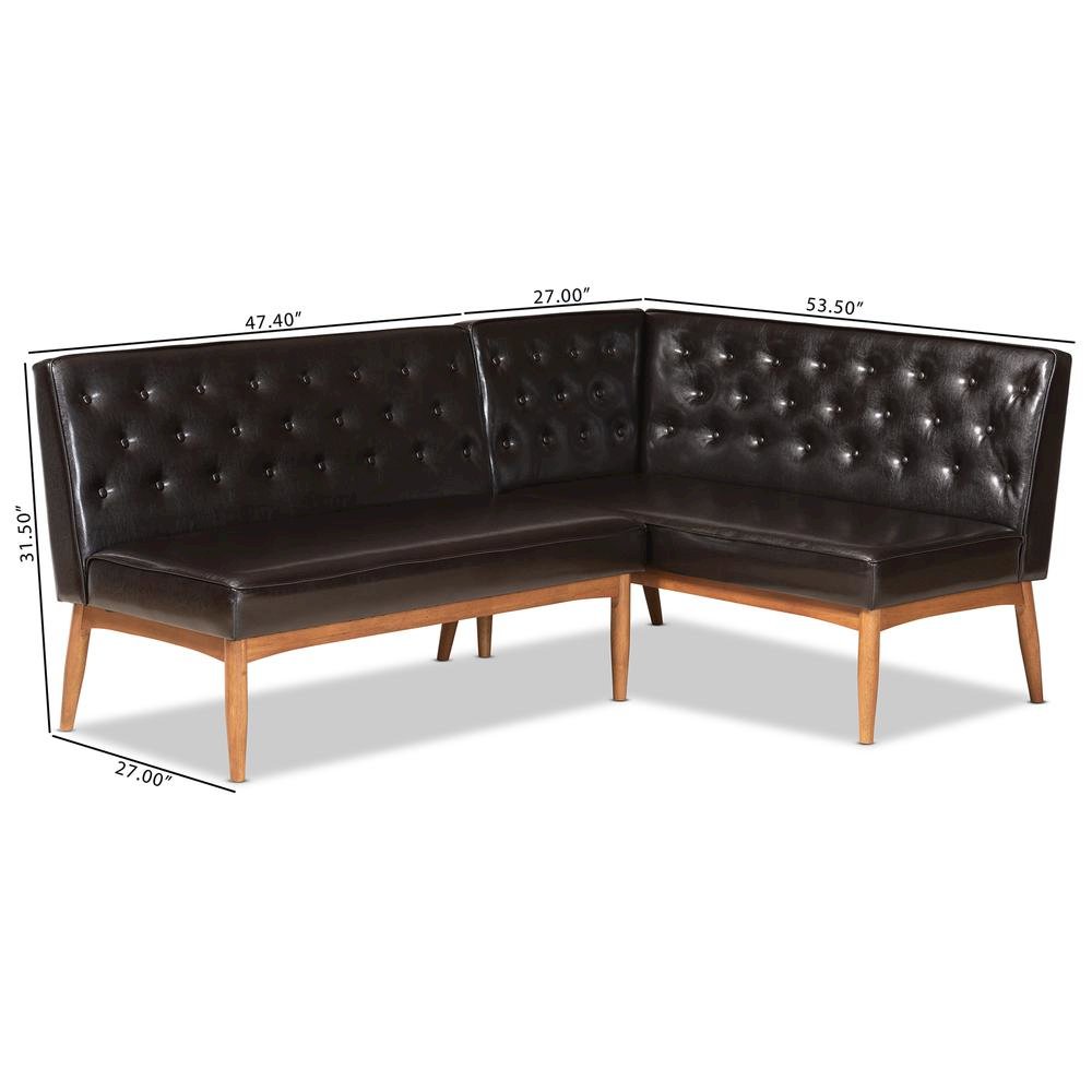 Leather Upholstered Walnut Brown Finished Wood 2-Piece Dining Nook Banquette Set. Picture 16