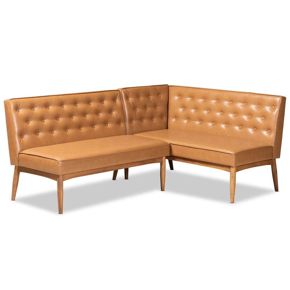 Leather Upholstered Walnut Brown Finished Wood 2-Piece Dining Nook Banquette Set. Picture 9