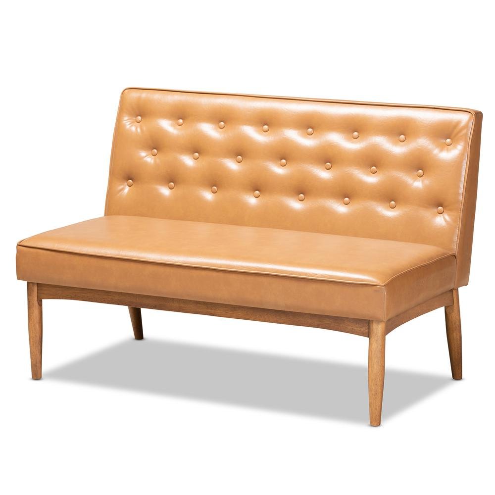 Leather Upholstered Walnut Brown Finished Wood 2-Piece Dining Nook Banquette Set. Picture 10