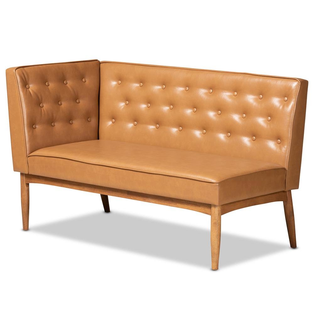 Leather Upholstered Walnut Brown Finished Wood 2-Piece Dining Nook Banquette Set. Picture 11