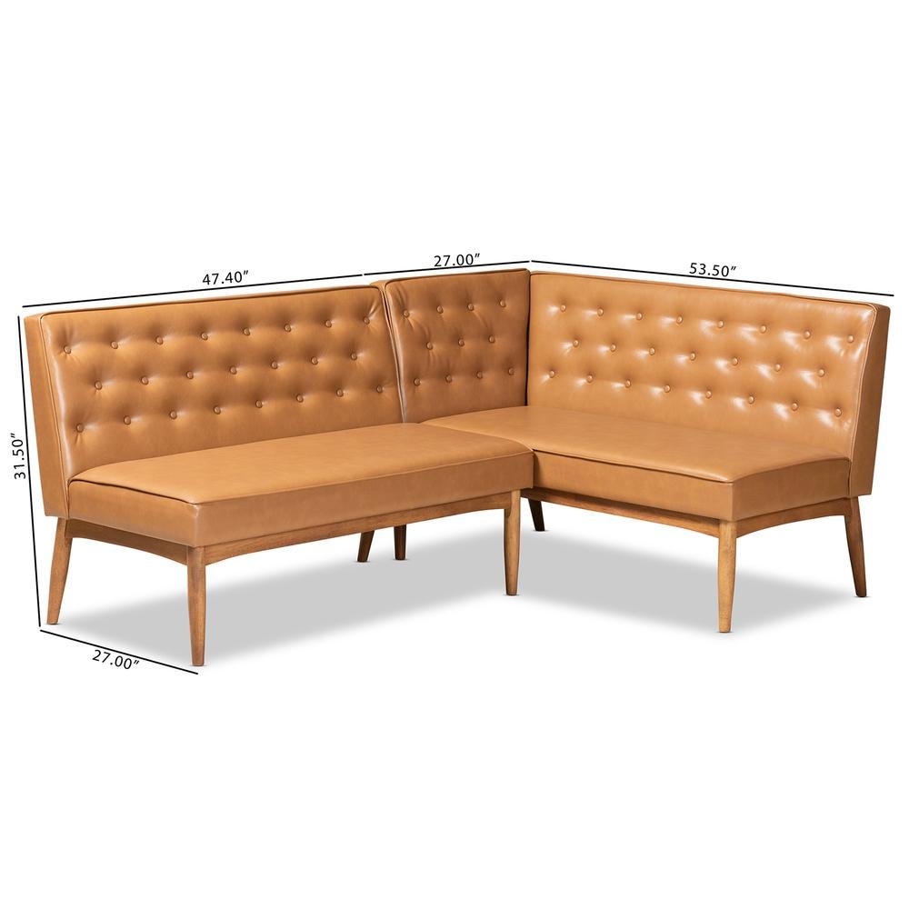 Leather Upholstered Walnut Brown Finished Wood 2-Piece Dining Nook Banquette Set. Picture 16