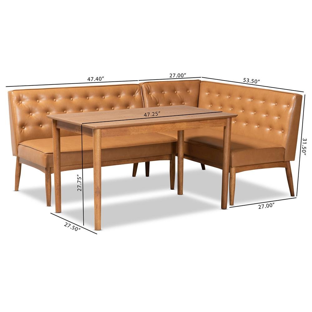 Leather Upholstered and Walnut Brown Finished Wood 3-Piece Dining Nook Set. Picture 20