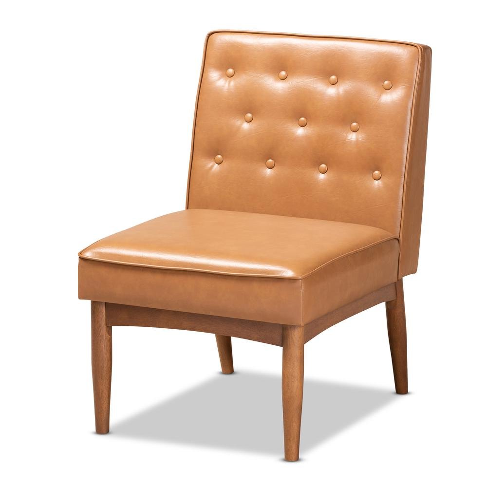Leather Upholstered and Walnut Brown Finished Wood Dining Chair. Picture 10