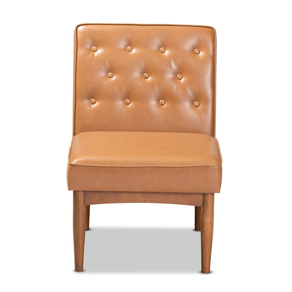 Leather Upholstered and Walnut Brown Finished Wood Dining Chair. Picture 11