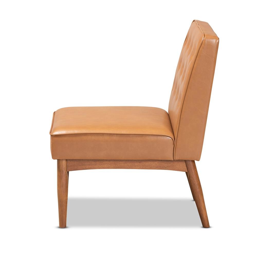 Leather Upholstered and Walnut Brown Finished Wood Dining Chair. Picture 12