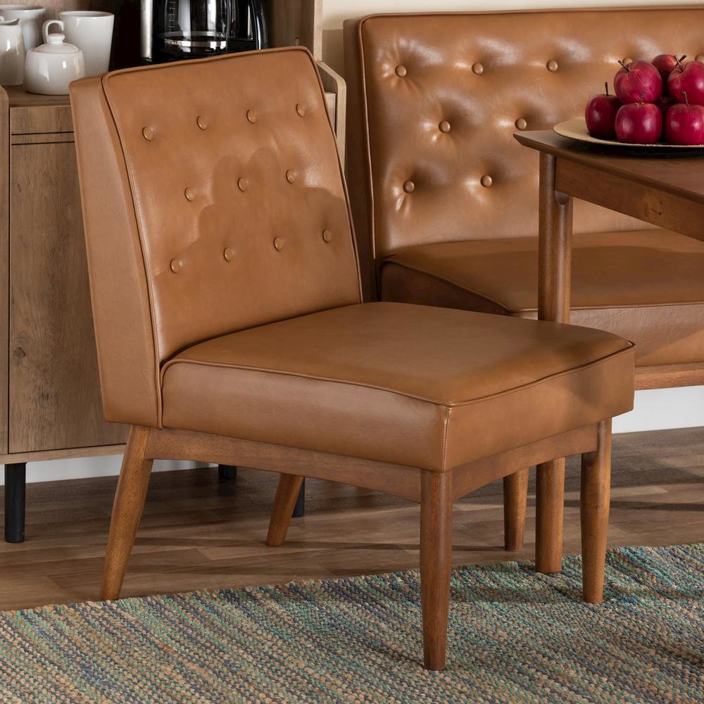 Leather Upholstered and Walnut Brown Finished Wood Dining Chair. Picture 16
