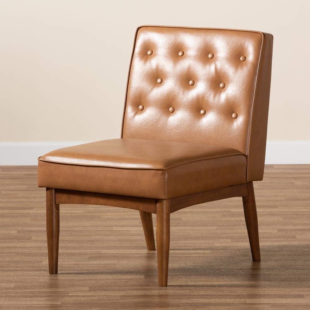 Leather Upholstered and Walnut Brown Finished Wood Dining Chair. Picture 17