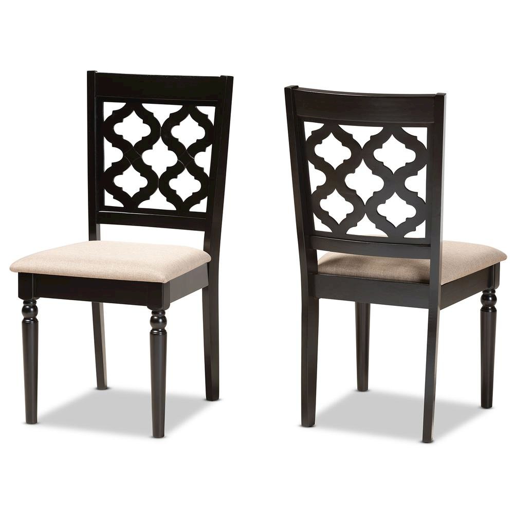Sand Fabric Upholstered and Dark Brown Finished Wood 2-Piece Dining Chair Set. Picture 9