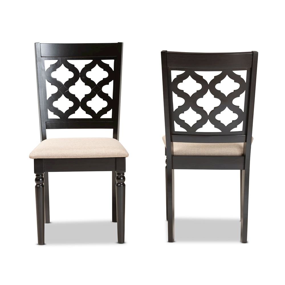 Sand Fabric Upholstered and Dark Brown Finished Wood 2-Piece Dining Chair Set. Picture 10