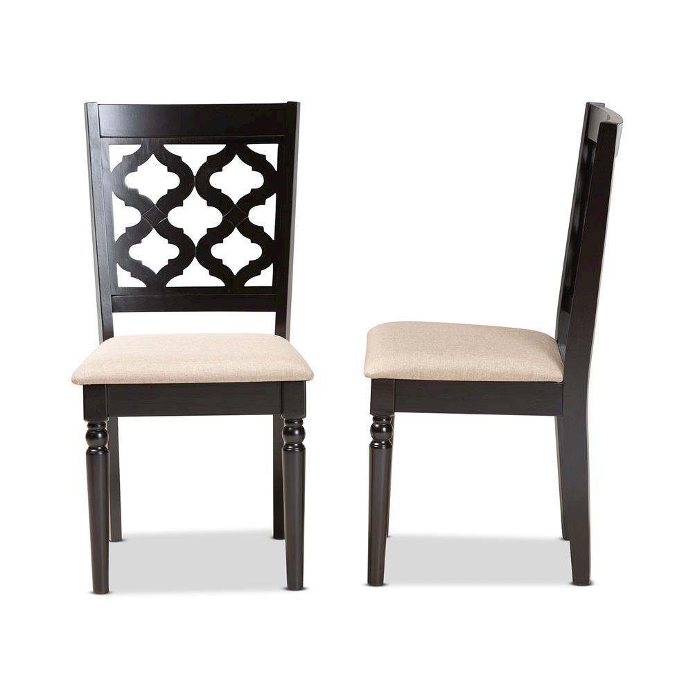 Sand Fabric Upholstered and Dark Brown Finished Wood 2-Piece Dining Chair Set. Picture 11