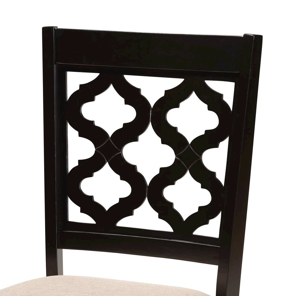 Sand Fabric Upholstered and Dark Brown Finished Wood 2-Piece Dining Chair Set. Picture 12