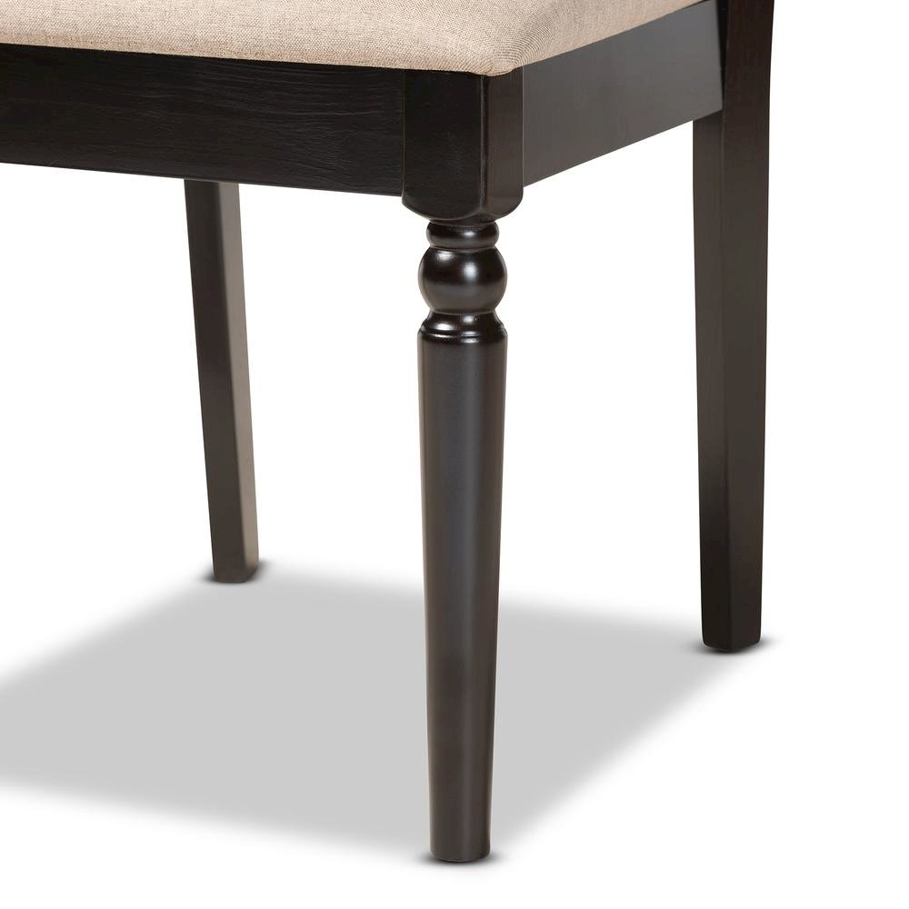 Sand Fabric Upholstered and Dark Brown Finished Wood 2-Piece Dining Chair Set. Picture 13
