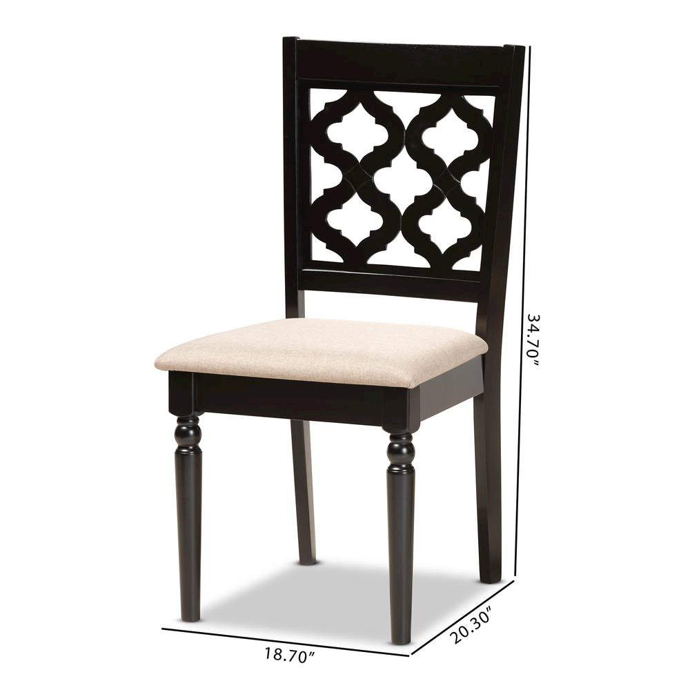 Sand Fabric Upholstered and Dark Brown Finished Wood 2-Piece Dining Chair Set. Picture 16