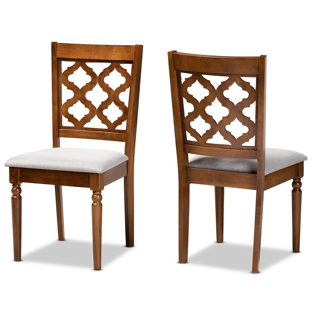 Grey Fabric Upholstered and Walnut Brown Finished Wood 2-Piece Dining Chair Set. Picture 9