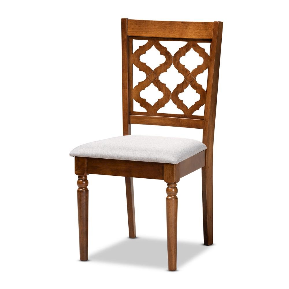 Grey Fabric Upholstered and Walnut Brown Finished Wood 7-Piece Dining Set. Picture 11