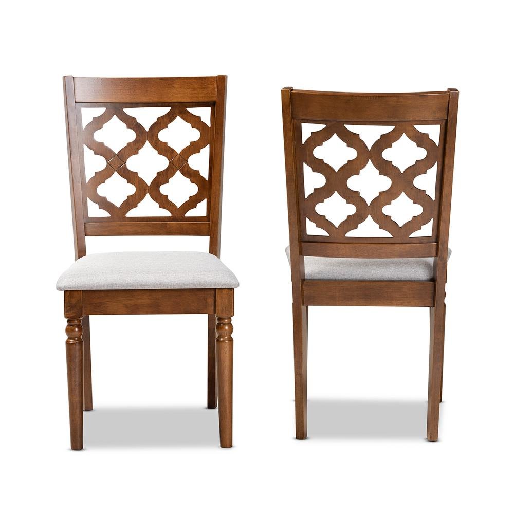 Grey Fabric Upholstered and Walnut Brown Finished Wood 2-Piece Dining Chair Set. Picture 10