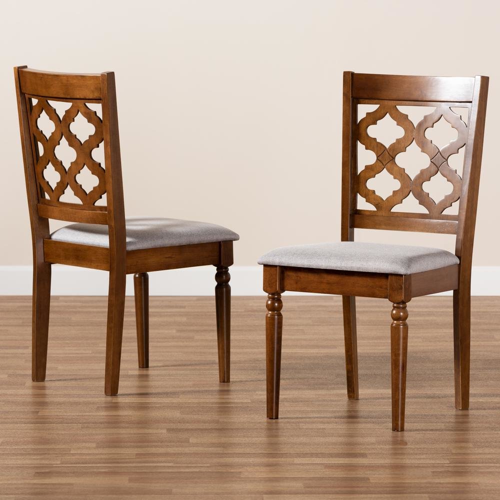 Grey Fabric Upholstered and Walnut Brown Finished Wood 2-Piece Dining Chair Set. Picture 15