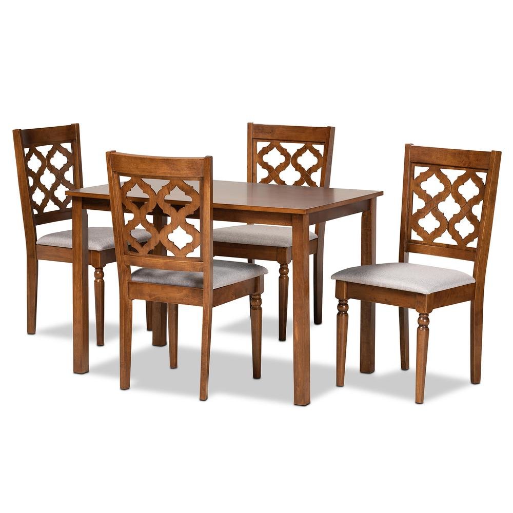 Grey Fabric Upholstered and Walnut Brown Finished Wood 5-Piece Dining Set. Picture 10