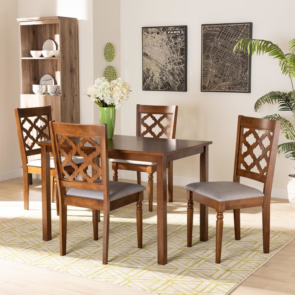Grey Fabric Upholstered and Walnut Brown Finished Wood 5-Piece Dining Set. Picture 16