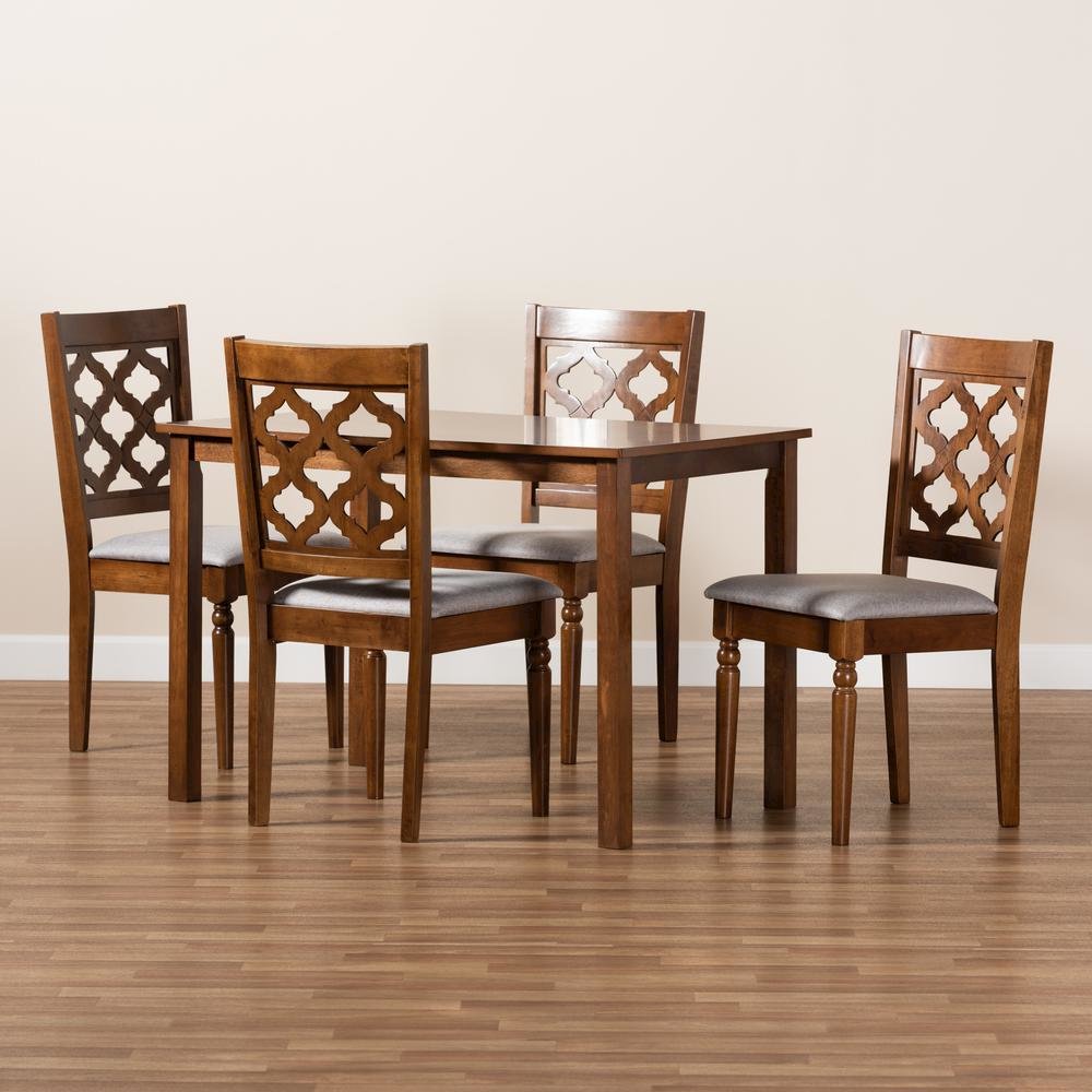 Grey Fabric Upholstered and Walnut Brown Finished Wood 5-Piece Dining Set. Picture 17